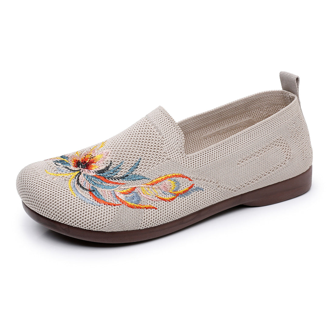 Damen Slip-On Schuhe mit floralem Stickdesign und rutschfester Sohle EB