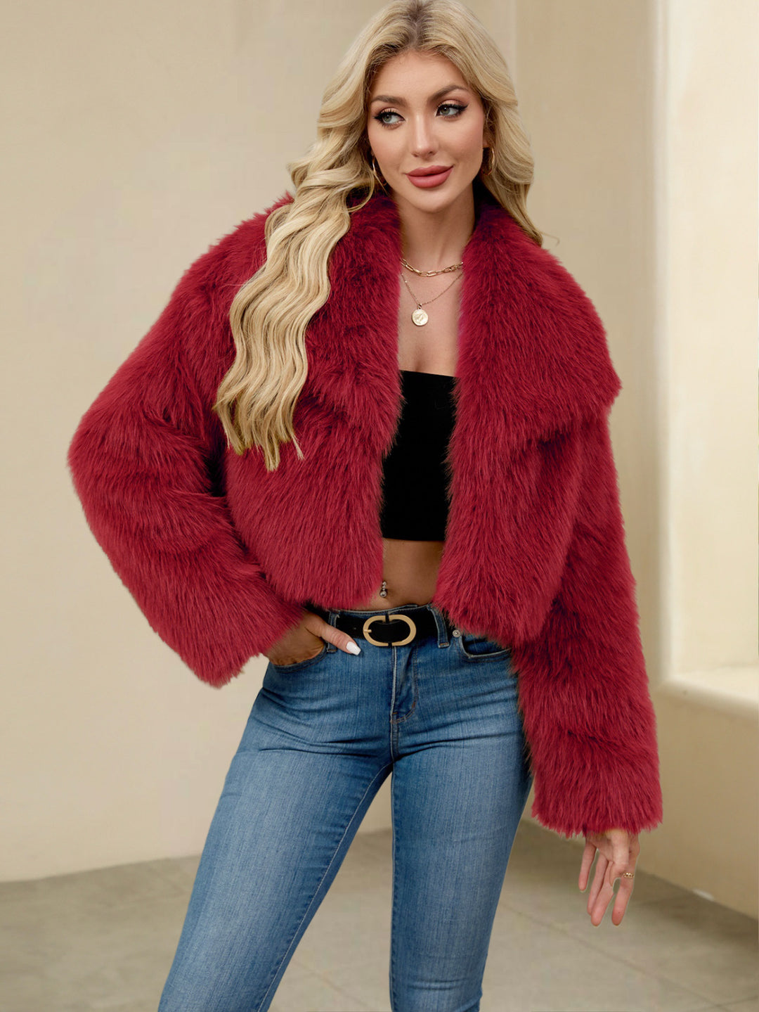 Damen Modische Kunstpelzjacke mit weitem Schnitt EB