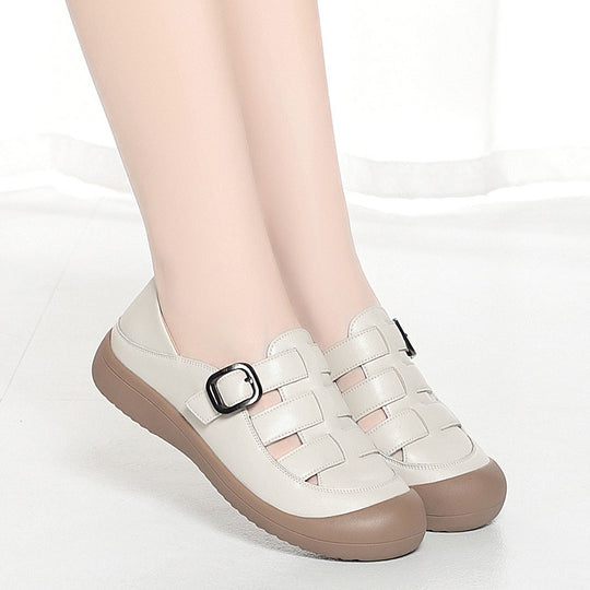 Damen Komfortable Lederschuhe mit modischem Schnallen-Detail EB