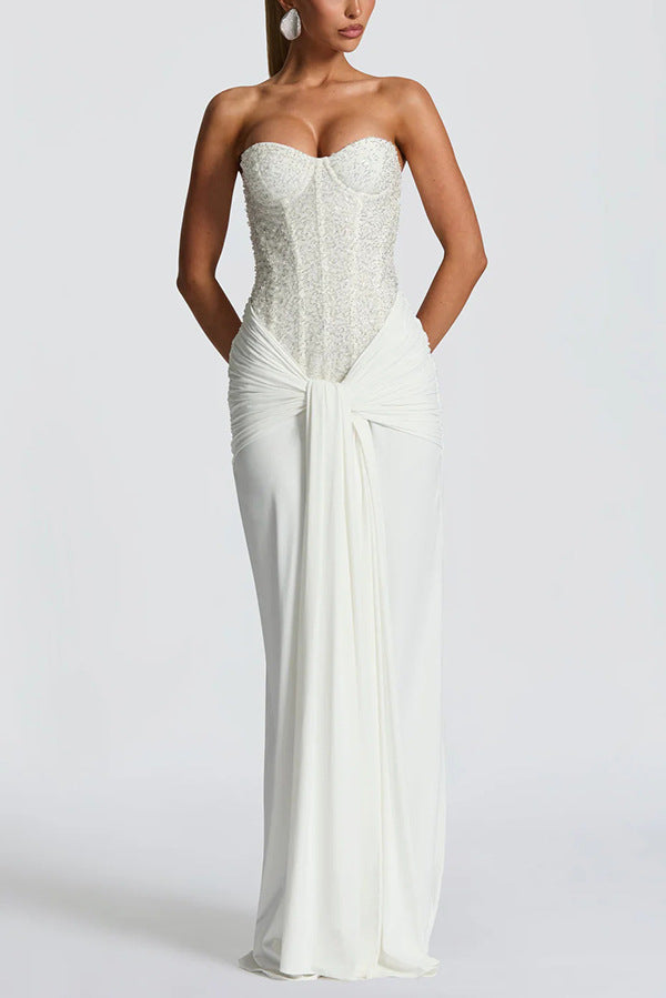 Damen Elegantes Abendkleid mit transparentem Oberteil und seitlichem Schlitz EB