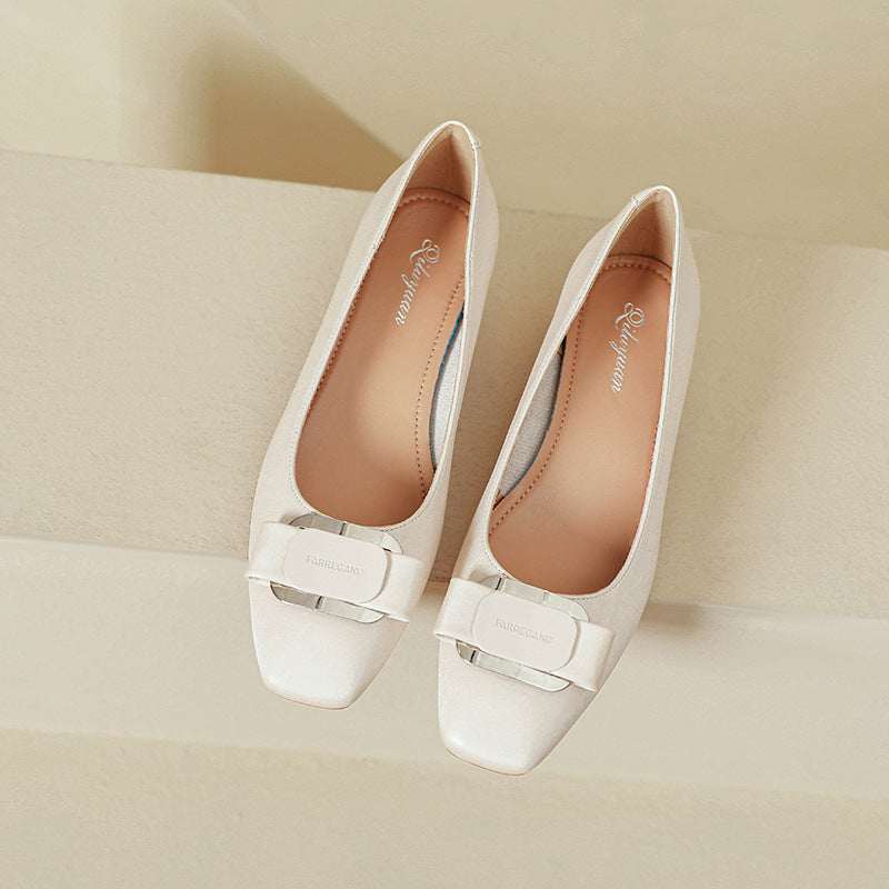 Damen Ballerinas mit elegantem Quadrat-Design und dekorativem Riemen EB