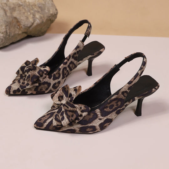 Damen Slingback Pumps mit elegantem Leopardenmuster und modischer Schleifen-Applikation EB