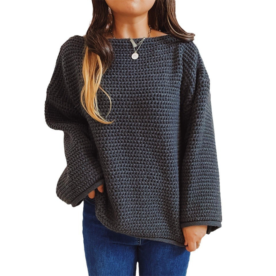 Damen Grobstrickpullover mit weitem Schnitt und lässigen Ärmeln EB