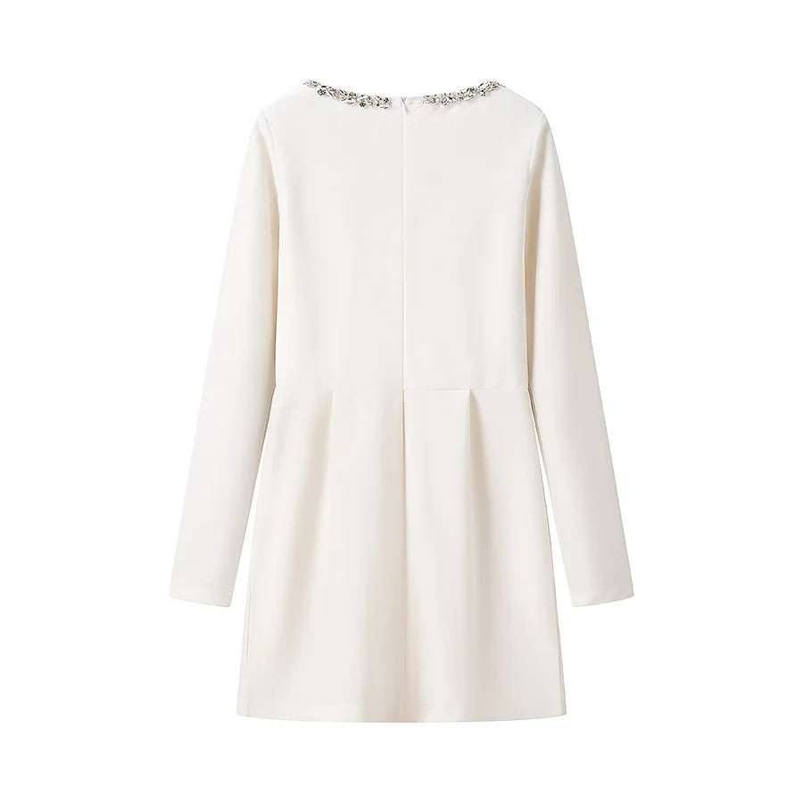Damen elegant geschnittenes Langarmkleid mit verziertem Ausschnitt EB