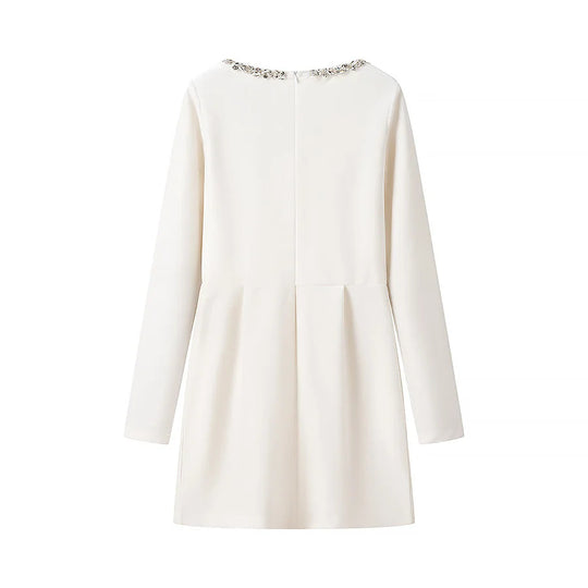 Damen elegant geschnittenes Langarmkleid mit verziertem Ausschnitt EB
