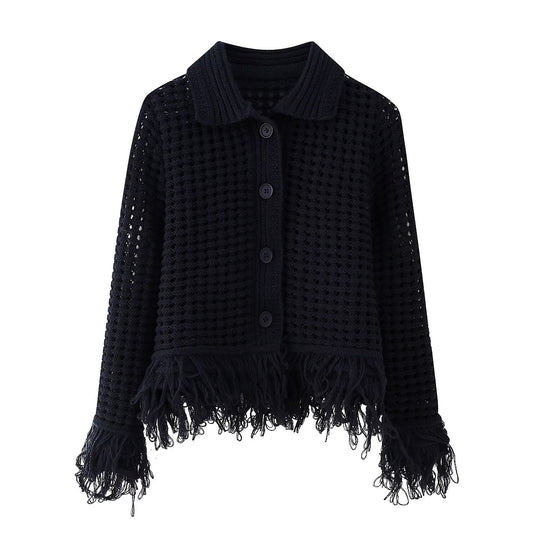 Damen kurzer Strickrock mit Fransen EB