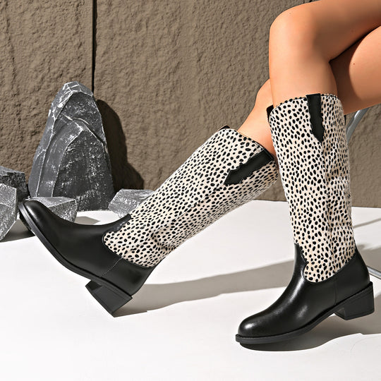 Damen Stiefel mit trendigem Punktmuster und robustem Blockabsatz EB