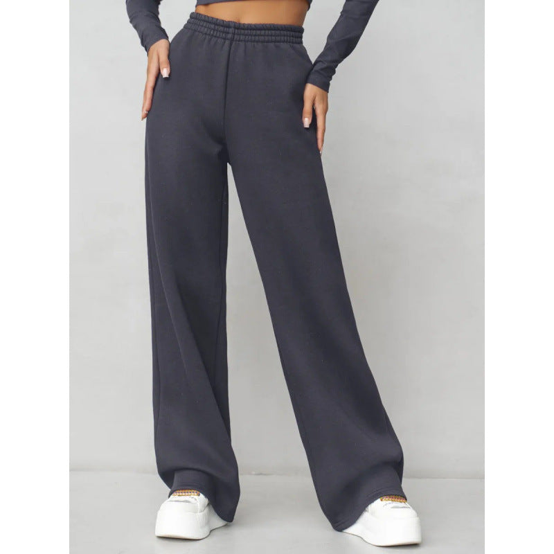 Damen nan fließende Palazzo-Loungehose mit extra weitem Bein elastischem Komfortbund und dezenten Eingrifftaschen EB