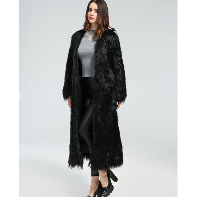 Damen Luxuriöser Kunstpelzmantel mit elegantem Futter EB