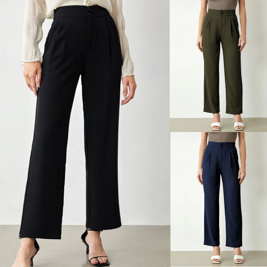 Damen elegante weite Stoffhose mit Bundfalten und hohem Taillenbündchen EB