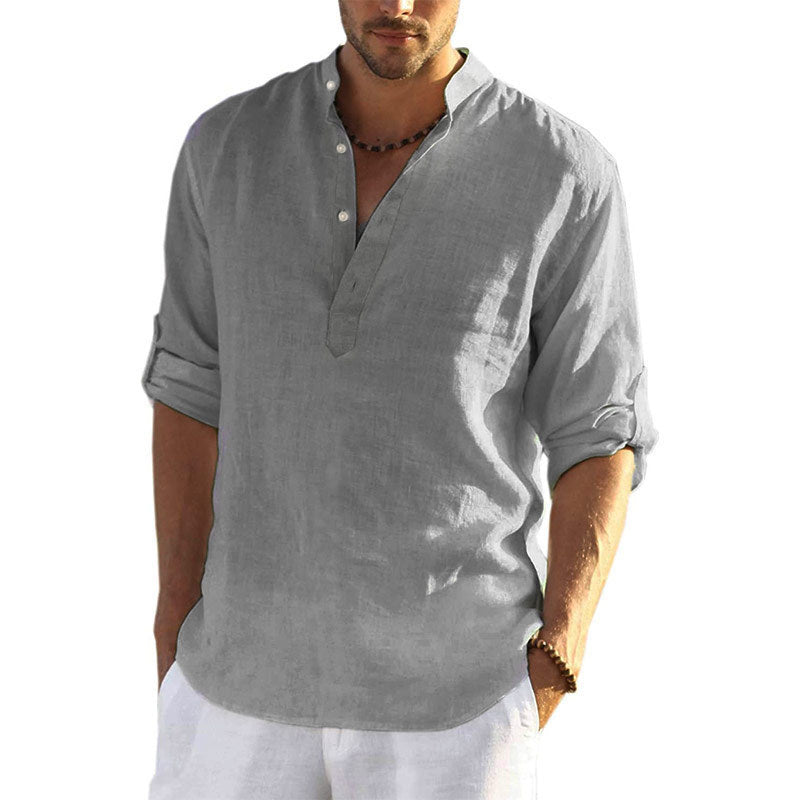 Herren Leichtes Kurzarmhemd mit Henley-Ausschnitt und umschlagbaren Ärmeln EB