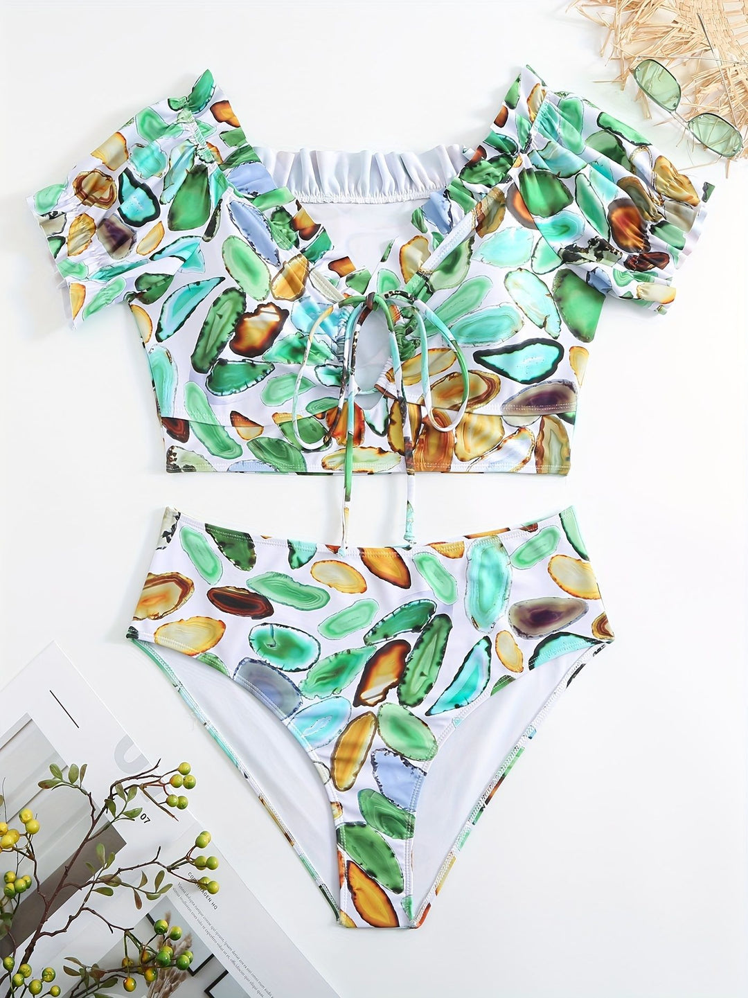 Damen Bikiniset mit raffiniertem Oberteil und hohem Beinausschnitt EB