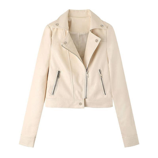 Damen Kunstleder Bikerjacke mit asymmetrischem Reißverschluss und praktischen Taschen EB