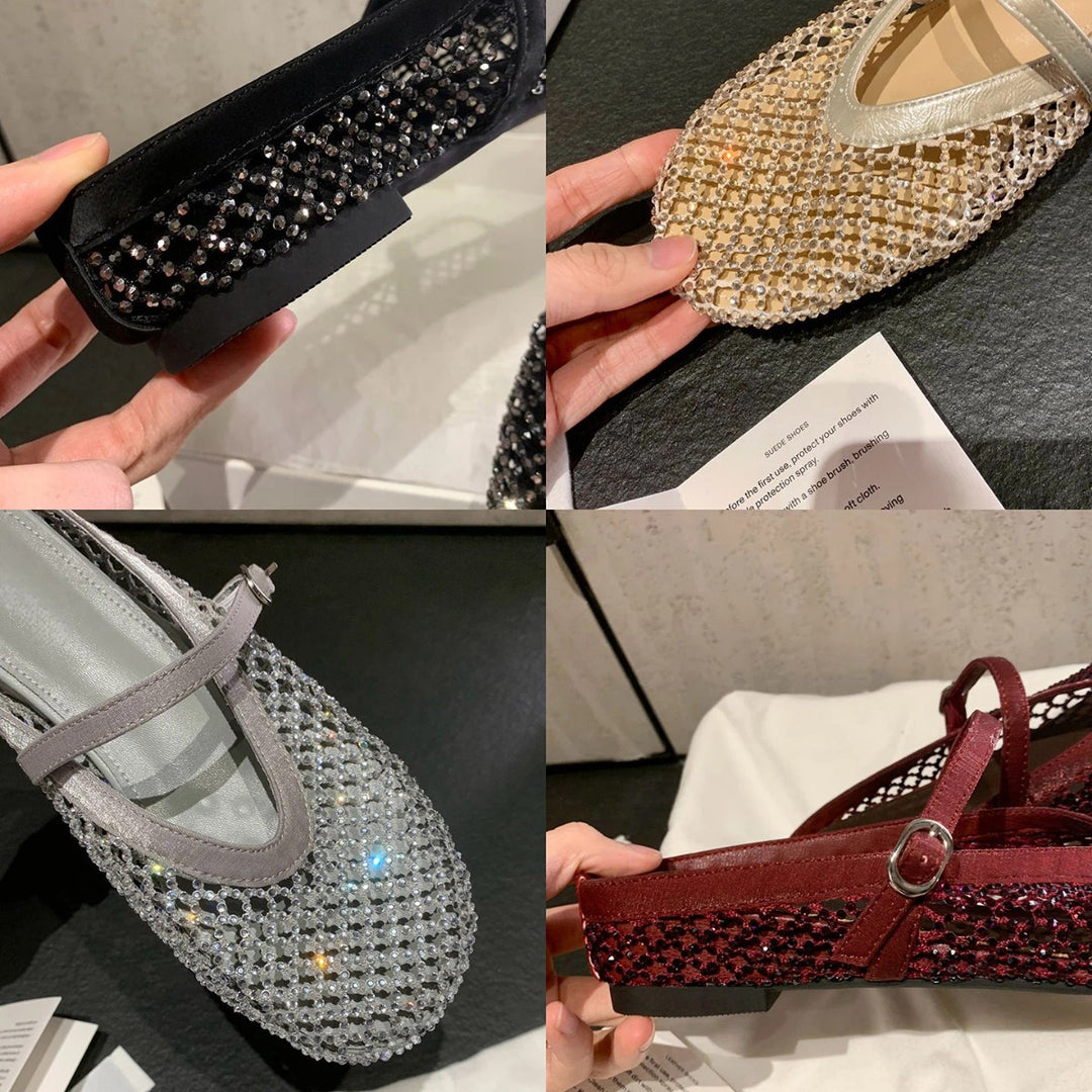 Damen eleganten Ballerinas mit modischem Netzdesign und funkelnden Details EB