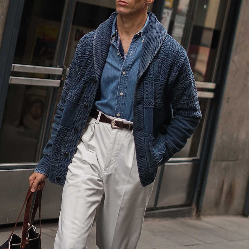 Herren Strickjacke mit innovativem Muster und großen Taschen EB