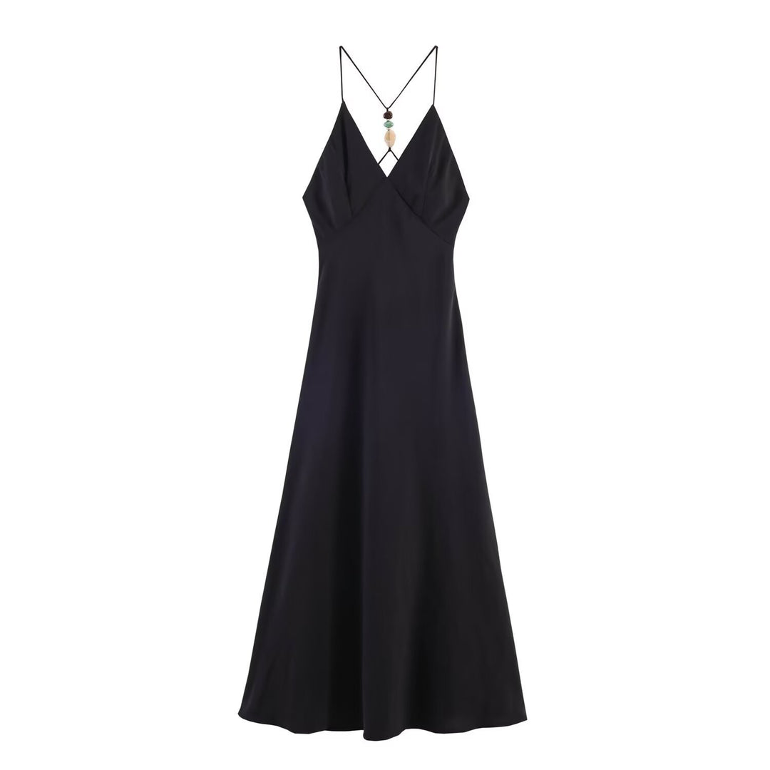 Damen Maxikleid mit zartem Spaghettiträgerdesign und eleganter Drapierung EB
