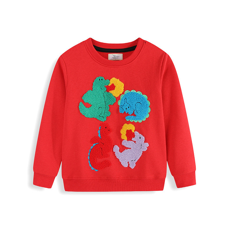 Kinder Sweatshirt mit buntem Dinosaurier und Blumen-Applikationen EB