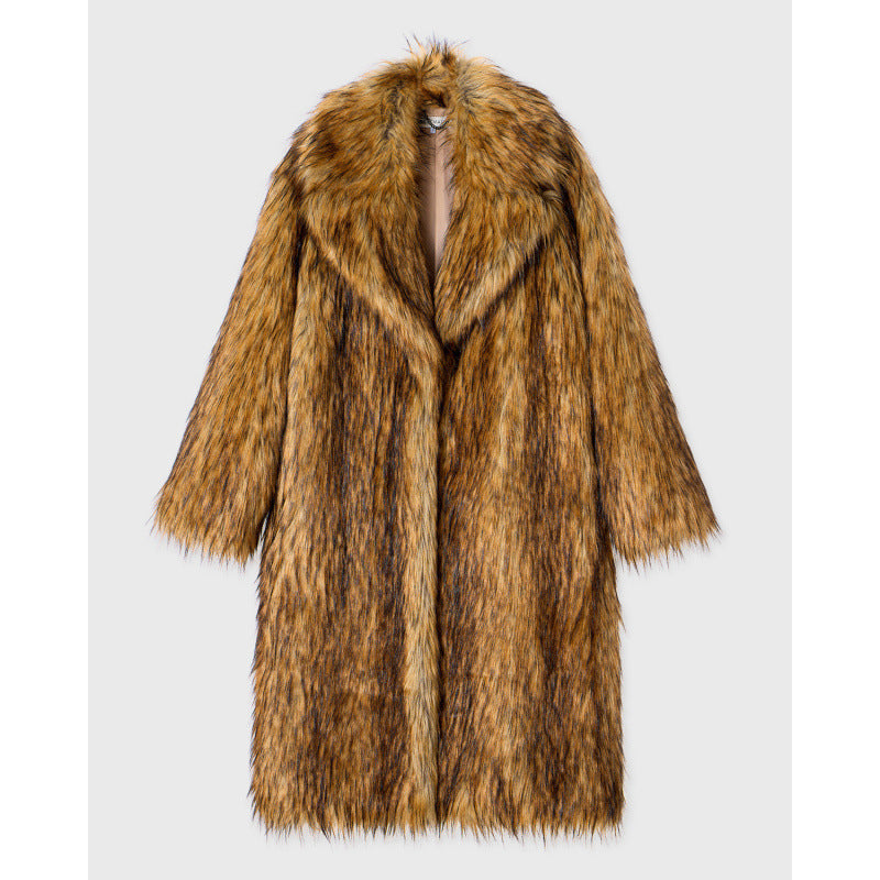 Damen Retro-Inspirierter Kunstpelzmantel EB