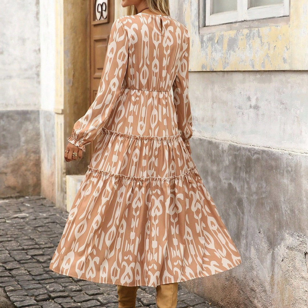 Damen Maxi-Kleid mit voluminösen Ärmeln und feinem Druck EB