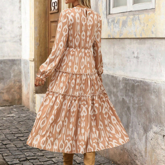 Damen Maxi-Kleid mit voluminösen Ärmeln und feinem Druck EB