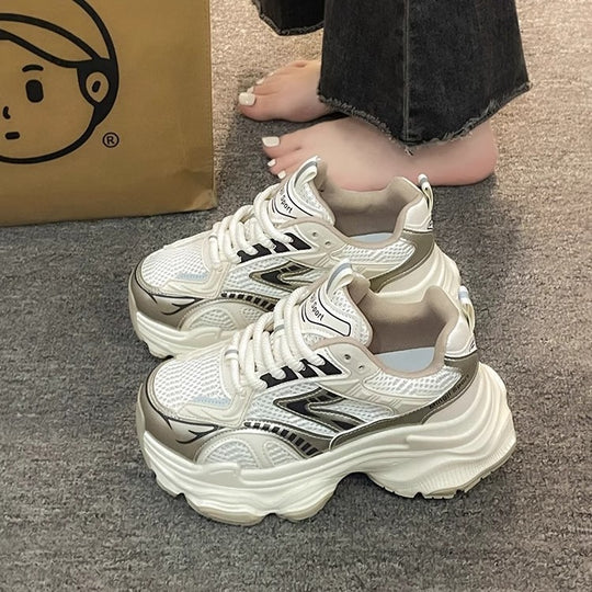 Damen Trendige Chunky Sneakers mit atmungsaktivem Mesh und starker Dämpfung EB
