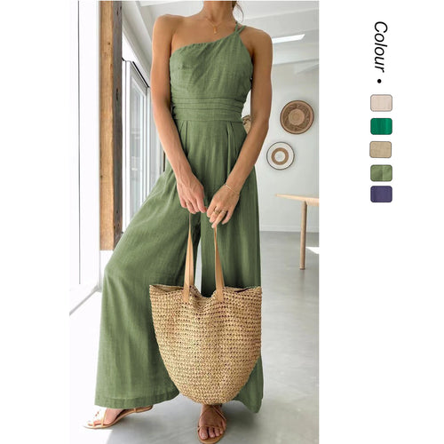 Damen Jumpsuit im modischen Wickeldesign mit weitem Bein und schulterfreiem Schnitt EB