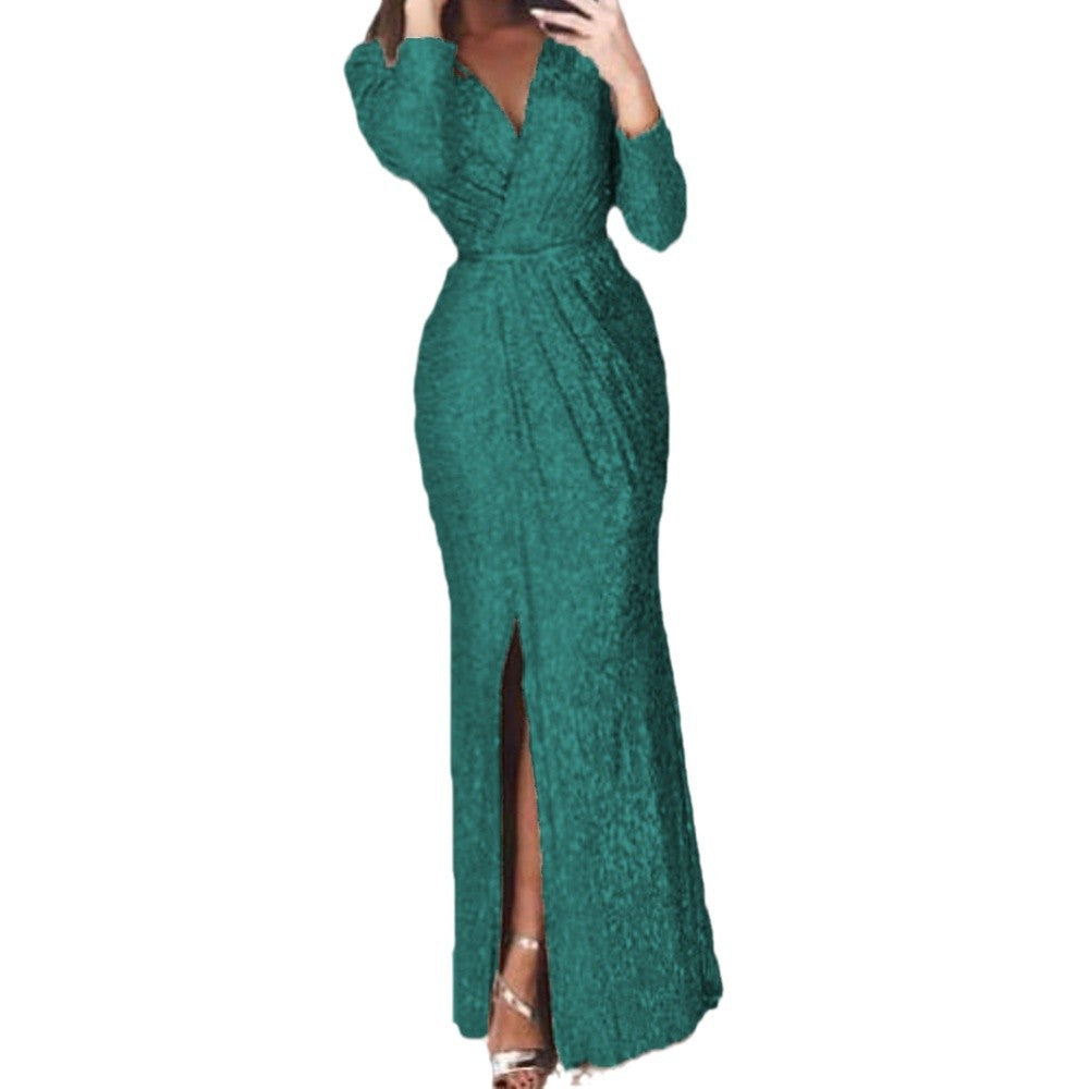 Damen Elegantes Wickelkleid mit Bein-Schlitz EB