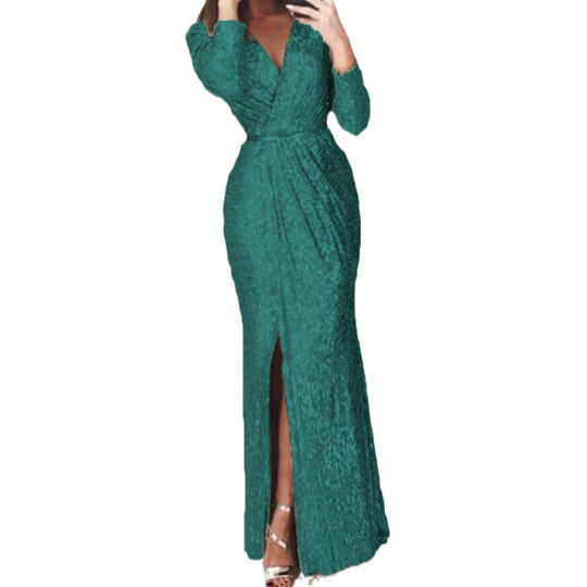 Damen Elegantes Wickelkleid mit Bein-Schlitz EB