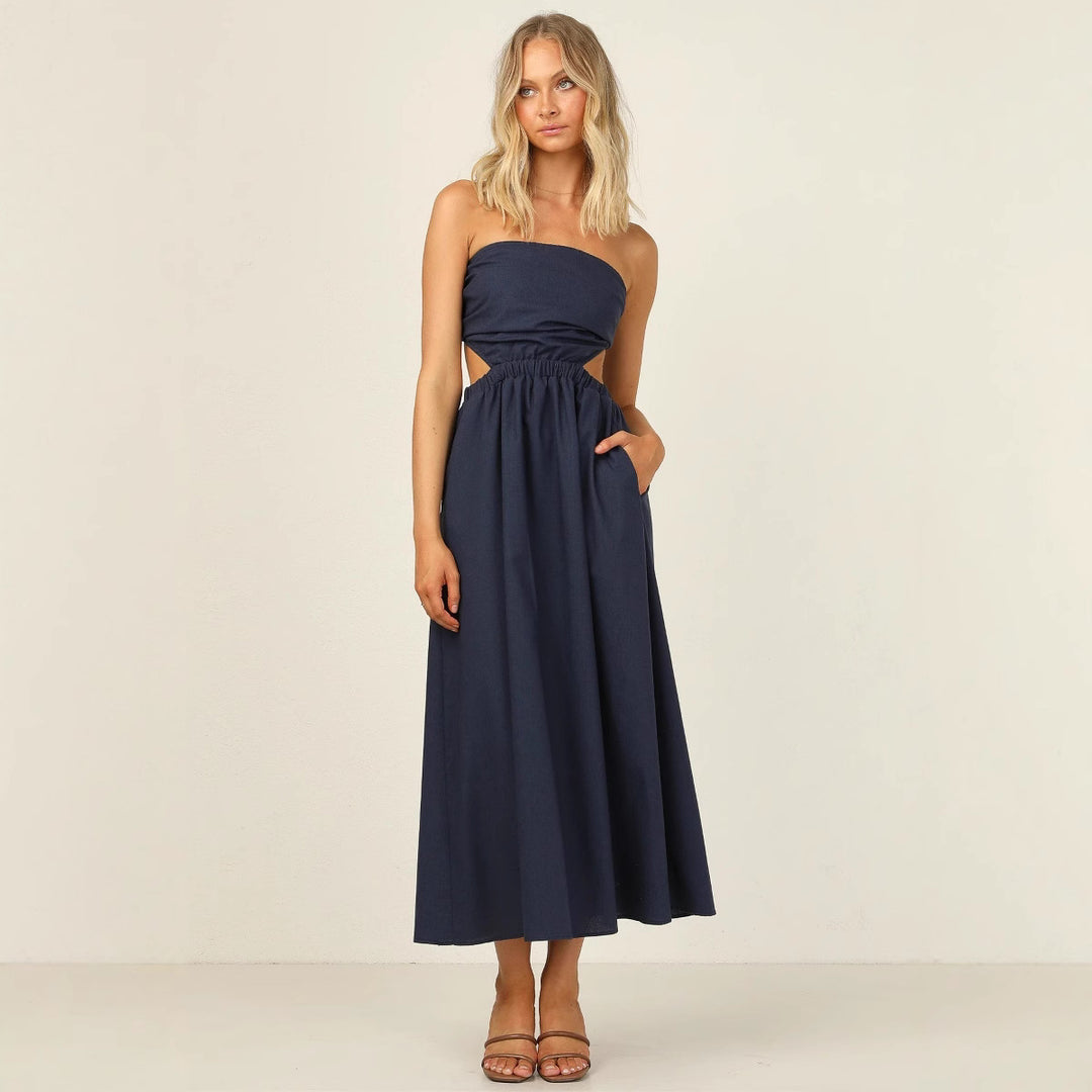 Damen Strapless Maxikleid mit seitlichem Cut-Out und praktischem Taschen-Design EB