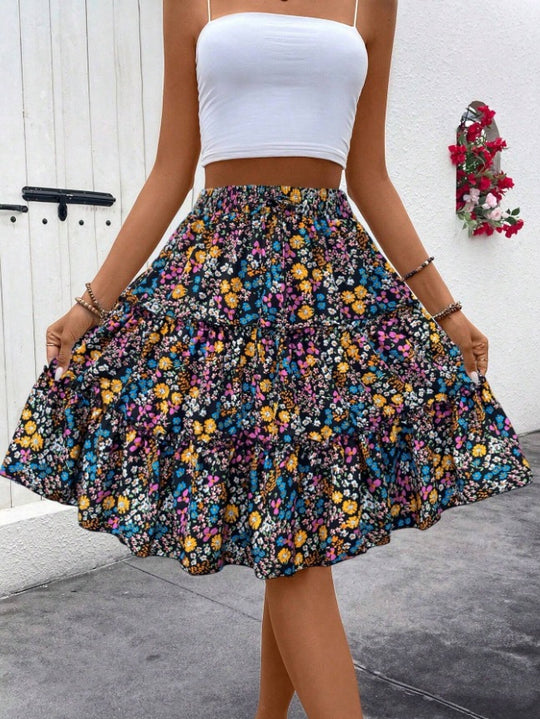 Damen Sommerrock mit charmanten Volantdetails und floralem Muster EB