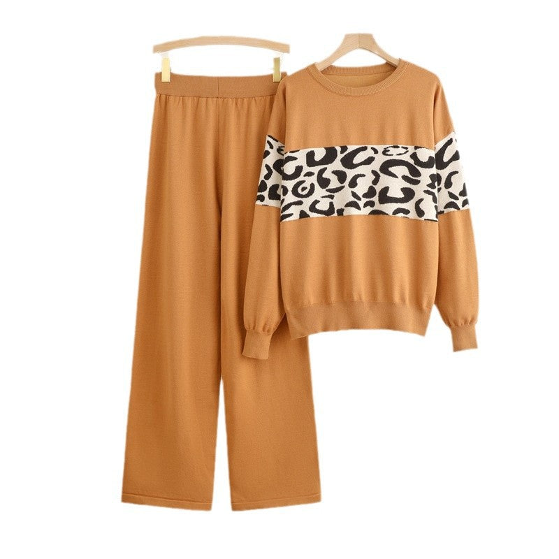 Damen modisches Freizeit-Loungewear-Set mit angesagtem Leopardenmuster EB
