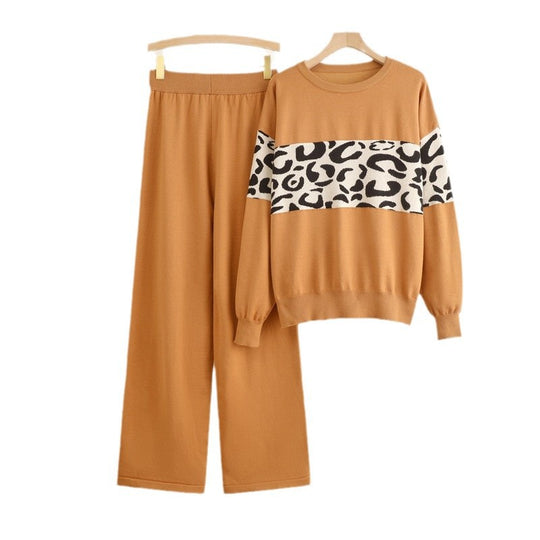 Damen modisches Freizeit-Loungewear-Set mit angesagtem Leopardenmuster EB