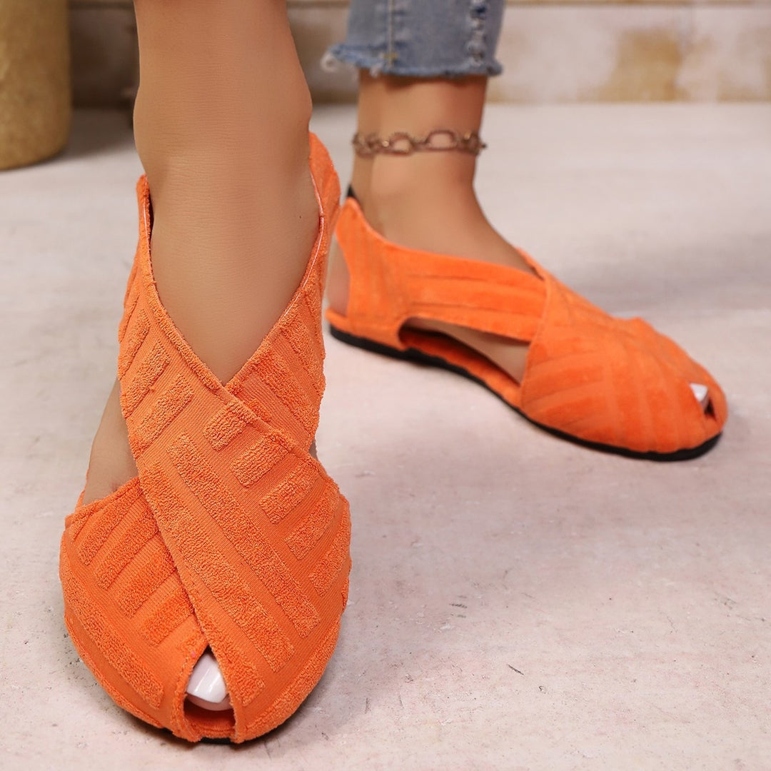 Damen Komfortable Ballerinas mit dekorativem Kreuzbanddesign EB