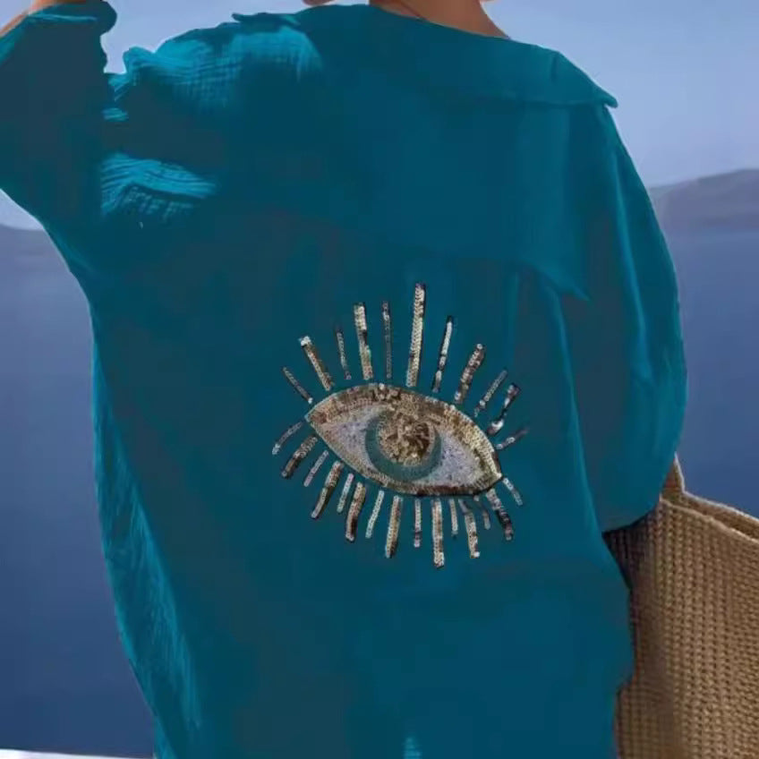 Damen Bluse mit einzigartigem Auge-Stickerei EB