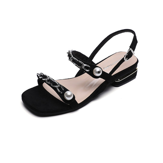 Damen Sandalen mit eleganter Ketten- und Perlenapplikation EB