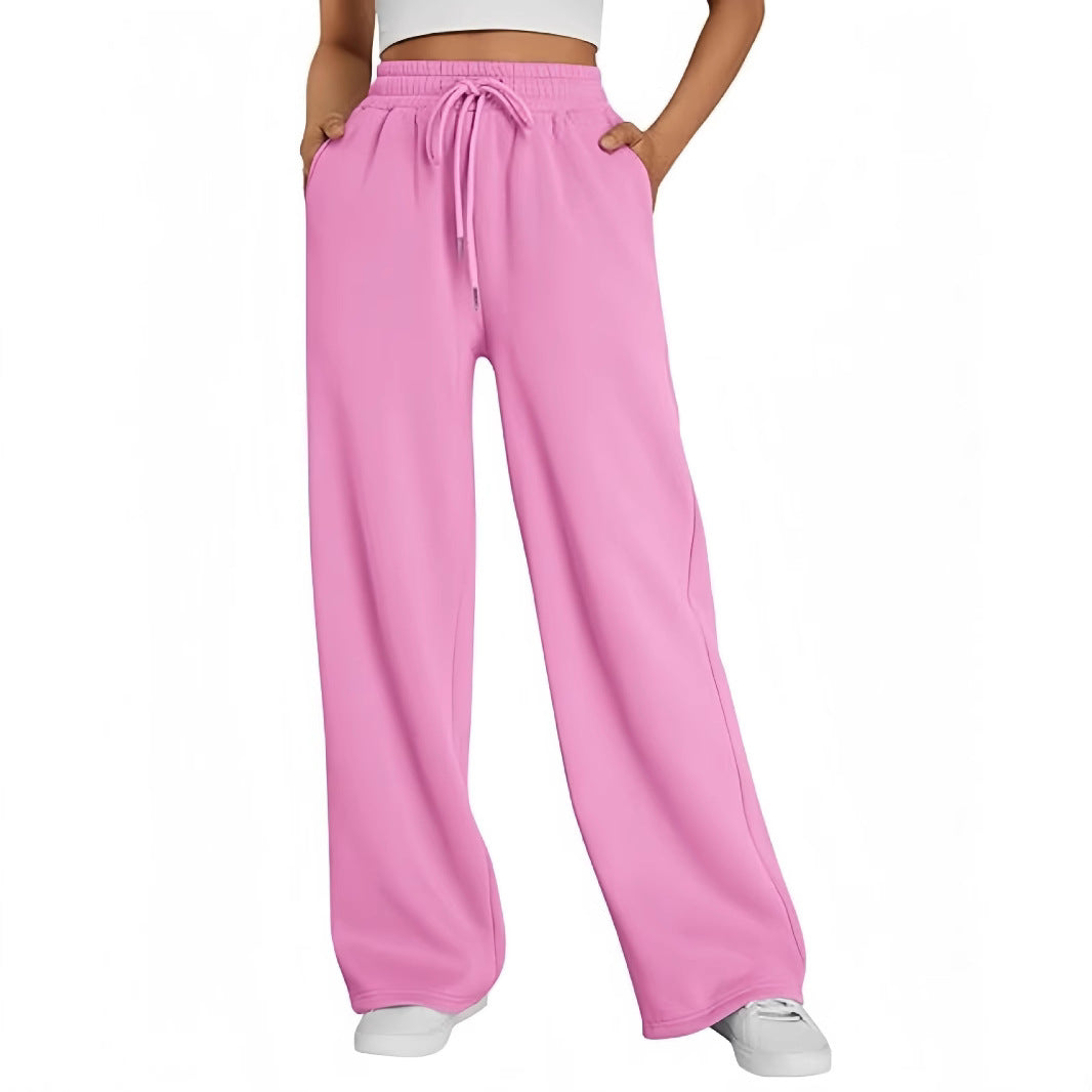 Damen nan Palazzo-Loungehose mit hoher Taille, elastischem Bund, Kordelzug und tiefen Seitentaschen EB