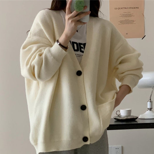 Damen Großer, bequemer Strickcardigan mit Knöpfen und Taschen EB