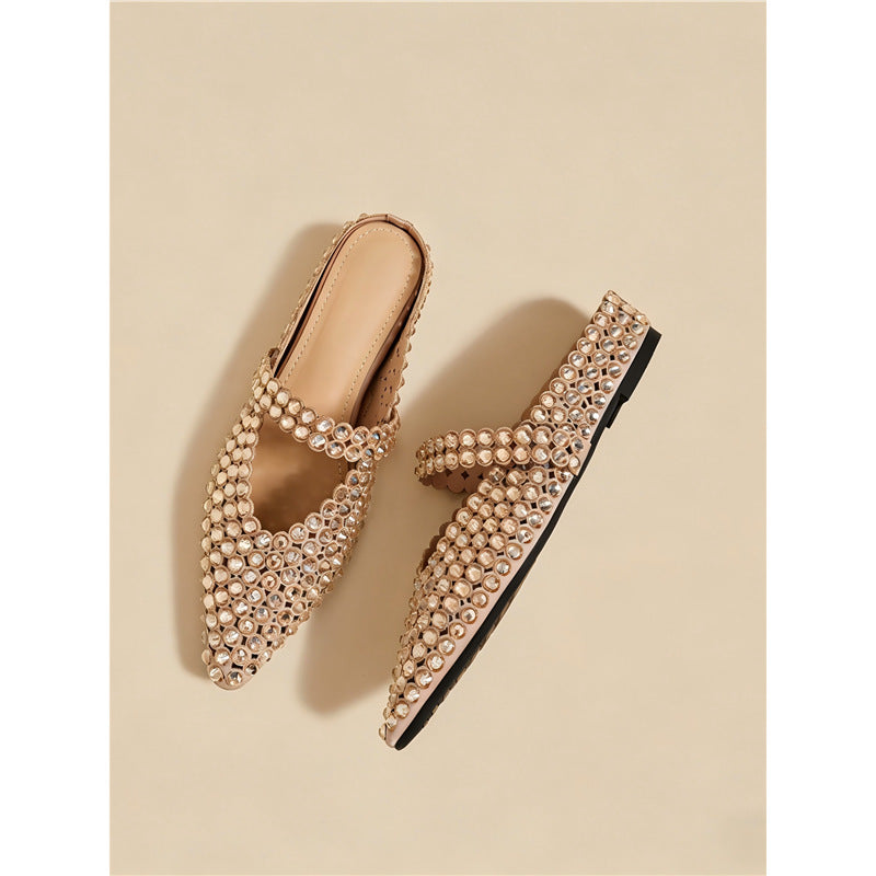 Damen elegante und glamouröse Mules mit Strassverzierungen EB