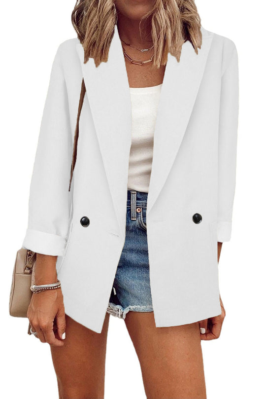 Damen modischer Blazer im Oversized-Schnitt mit tiefen Taschen und umgeschlagenen Ärmeln EB