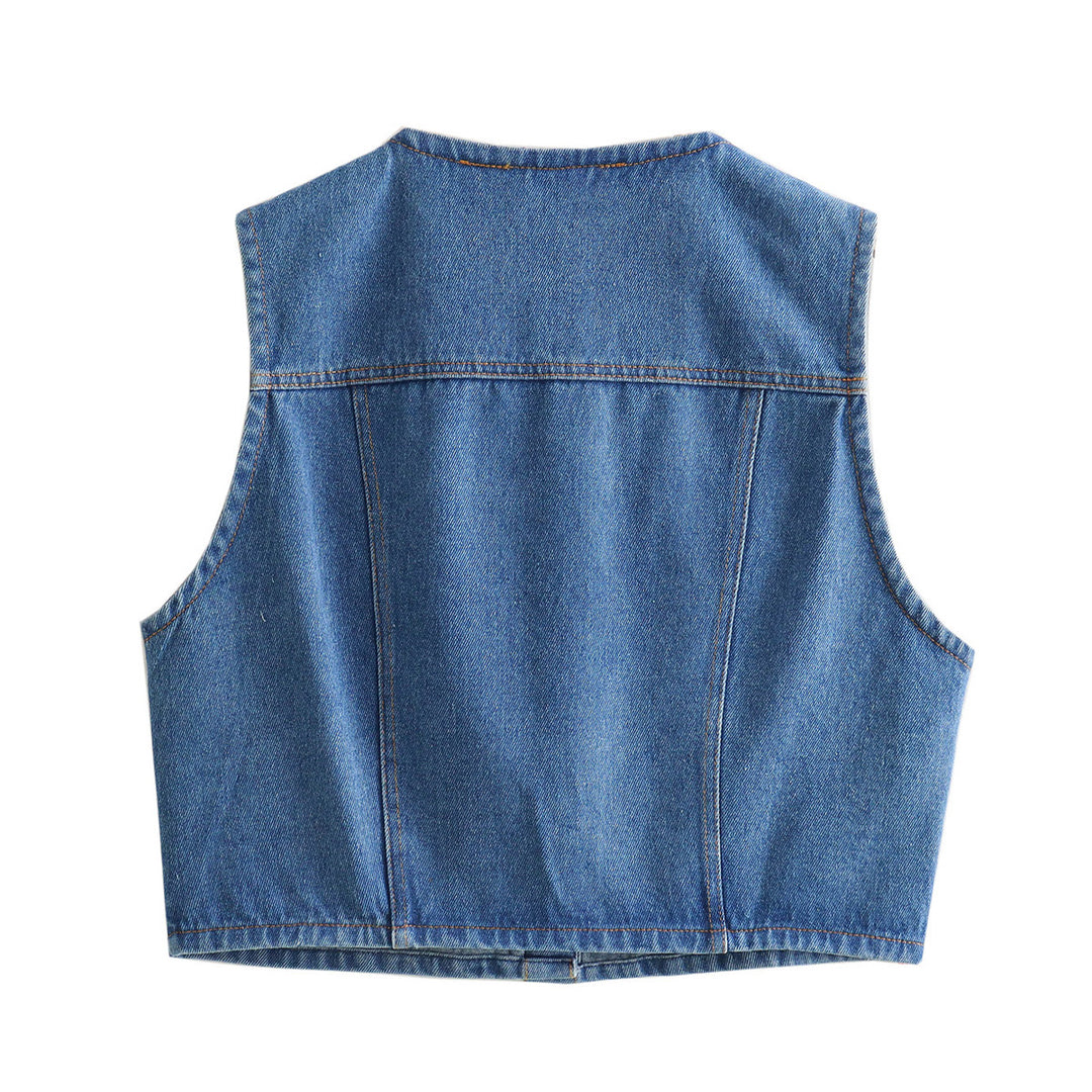 Damen Denim Weste mit stilvollen Taschen und klassischem Knopfverschluss EB