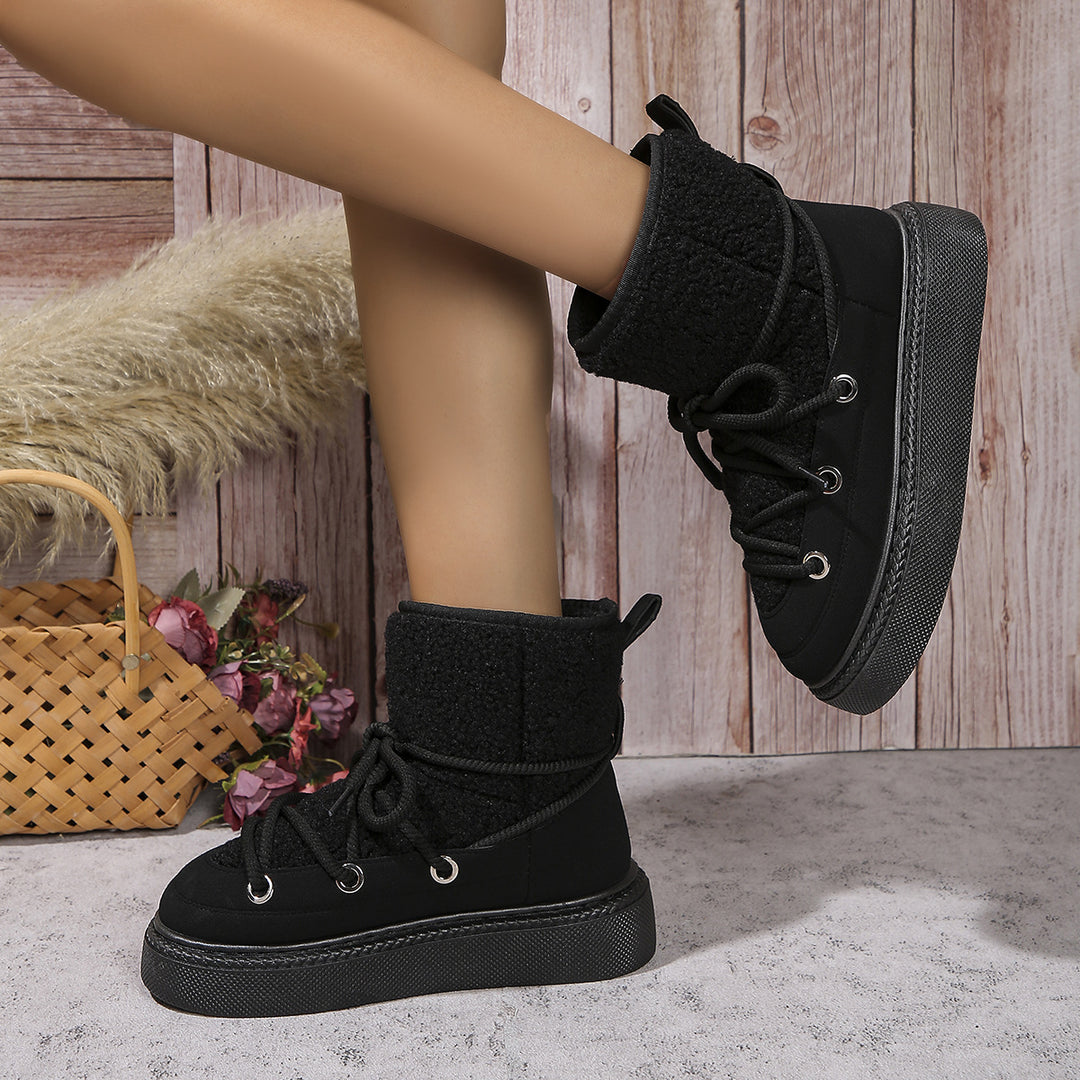 Damen Gefütterte Plateau-Schnürboots mit Teddyfutter und dicker Profilsohle EB