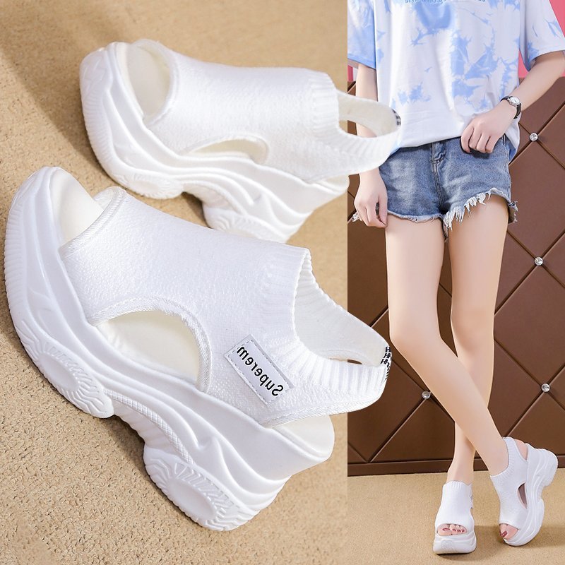 Damen Sportliche Plateau-Sandaletten mit elastischem Obermaterial und modischem Design EB
