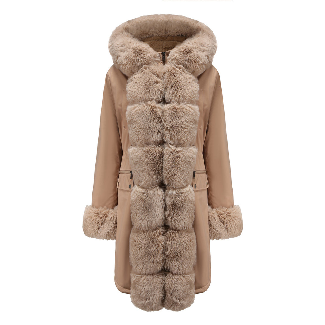 Damen elegante Parkajacke mit luxuriösem Kunstfellbesatz EB