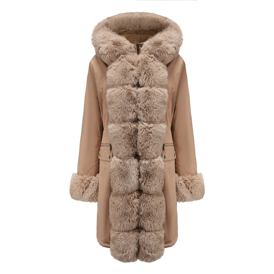 Damen elegante Parkajacke mit luxuriösem Kunstfellbesatz EB