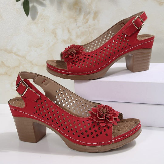 Damen Slingback-Pantoletten mit floralen Details EB