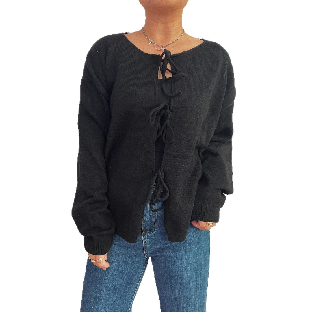Damen Strickjacke mit dekorativem Schnürdesign und weitem Schnitt EB