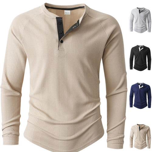 Herren Langarm Henley-Shirt mit strukturierter Oberfläche EB