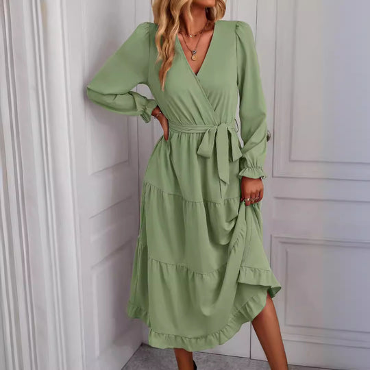 Damen Wickelkleid mit Volantärmeln und elegantem Schnitt EB