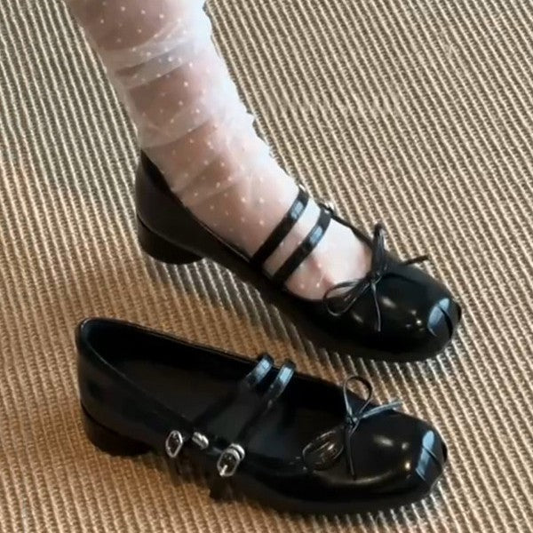 Damen elegante Ballerinas mit doppelt geschnalltem Riemchen und hübschem Schleifendetail EB