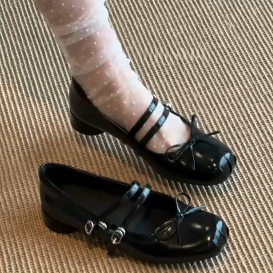 Damen elegante Ballerinas mit doppelt geschnalltem Riemchen und hübschem Schleifendetail EB